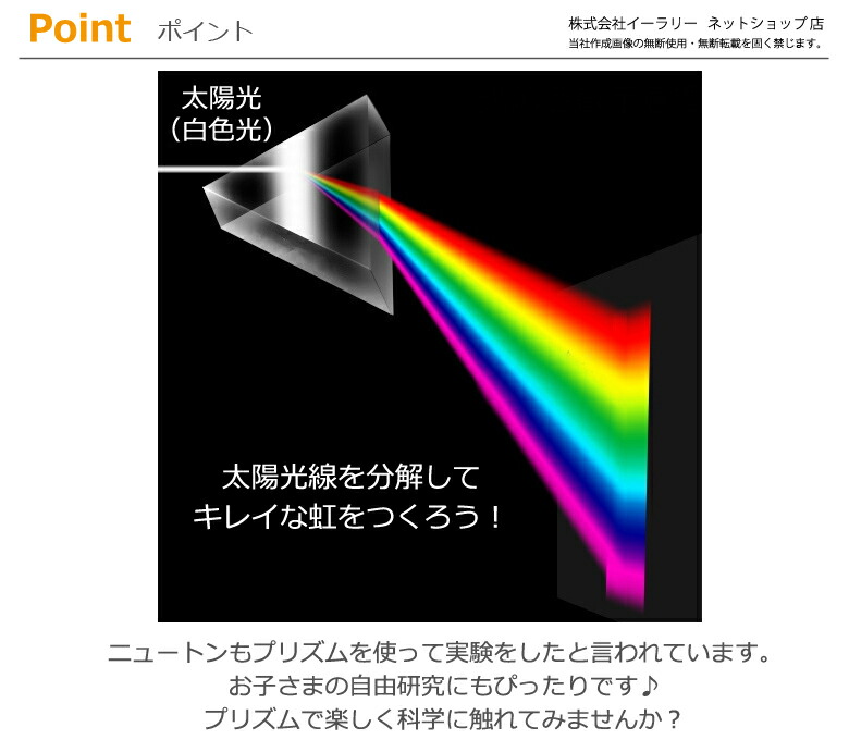 楽天市場 三角プリズム プリズム 三角柱型 長さ5cm スペクトル 七色の虹 光学ガラス 分光プリズム 自由研究 実験 理科 分光 虹色 屈折 反射 科学 太陽光 Er Prsm Mitas