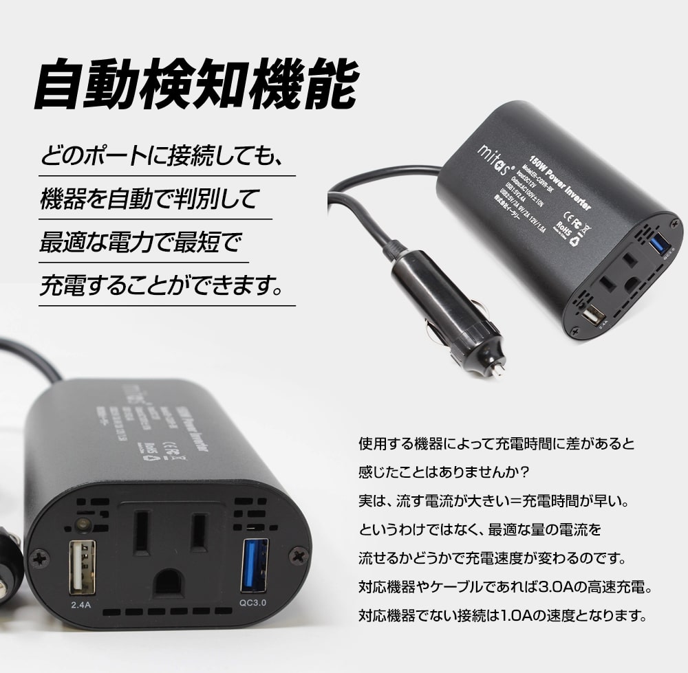 楽天市場 プレゼント付き カーインバーター Quick Charge 3 0 Usb 2ポート シガーソケット コンセント 12v車 100v 150w カーチャージャー 車載充電器 急速充電器 Dc Ac Qc3 0 インバーター 防災 カー用品 Mitas