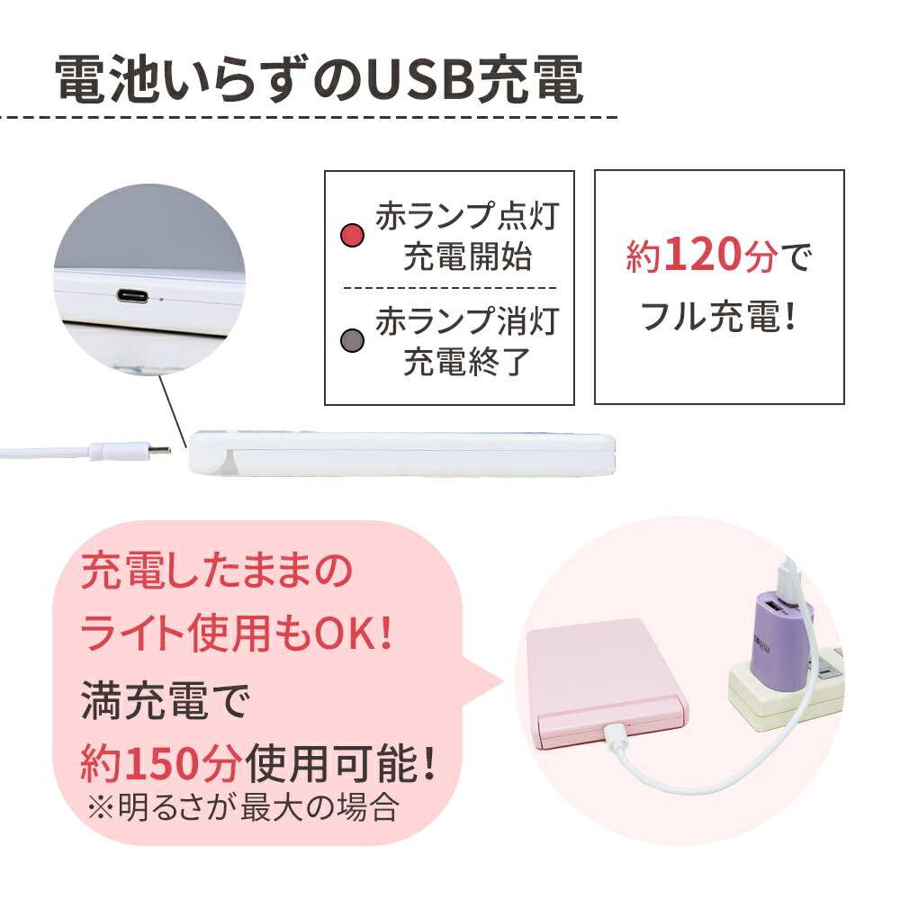 女優ミラーLEDライトミラー暗い場所でもメイク直しOKの二面鏡お姫様ミラーメイクアップミラーコンパクトミラー電池式手鏡メイクMILLER-LIGHT