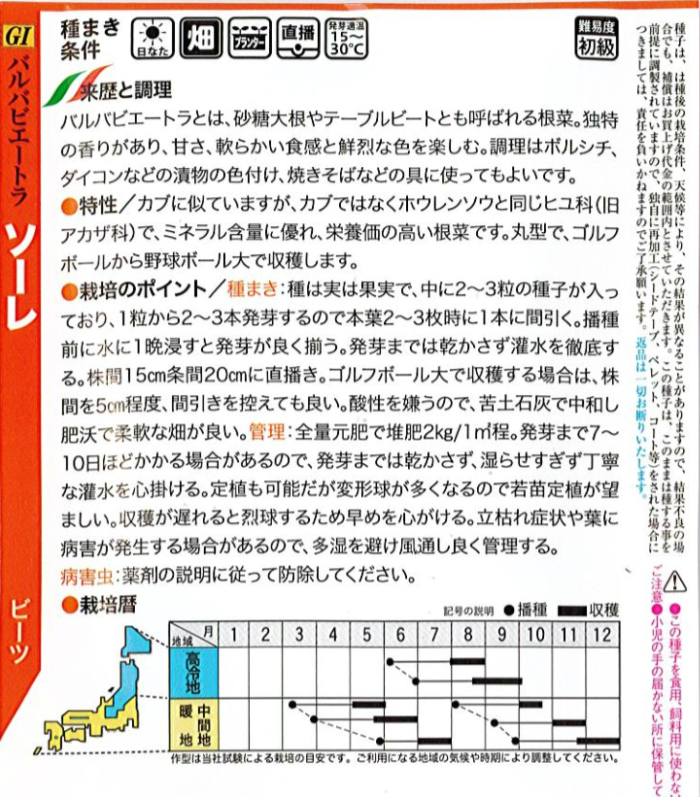 楽天市場 トキタ種苗 グストイタリア ビーツ 種子 ソーレ 小袋 80粒 規格 野菜種 イタリア野菜 テーブルビート 砂糖大根 種 紫 パープル アカザ科 種の家 楽天市場店