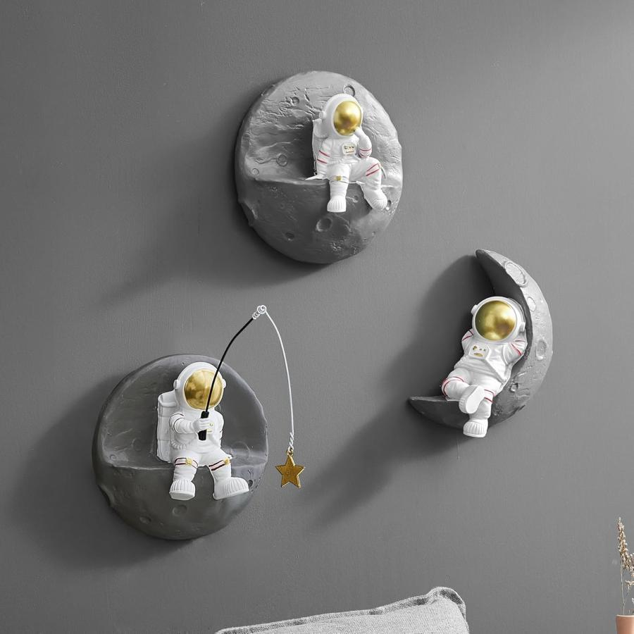 3ピース 宇宙飛行士 壁彫刻 装飾 モダンなホームデコレーション 背景 3D 壁装飾 リビングルーム ソファ 寝室 壁装飾 宇宙 テーマ 子供部