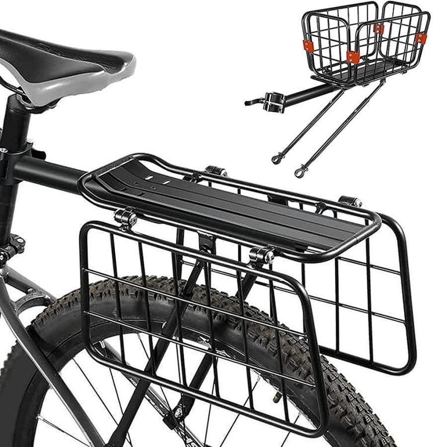 自転車バスケット 汎用タイプ 自転車荷台 耐荷重110KG リアキャリア 荷物ラック 後付け アルミニウム合金素材 籠 変形可能 安定 固定用|大板店