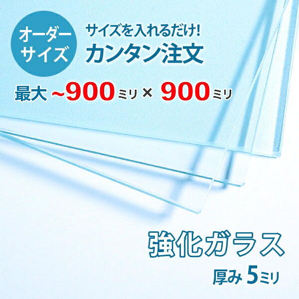 【オーダーサイズ】透明強化ガラス厚さ5ミリ：900ミリ×900ミリ以内のガラスのサイズオーダー製作：全周ミガキ加工済み【安心保証付き】／DIY・棚板・テーブルトップ・間仕切り・安全ガラス