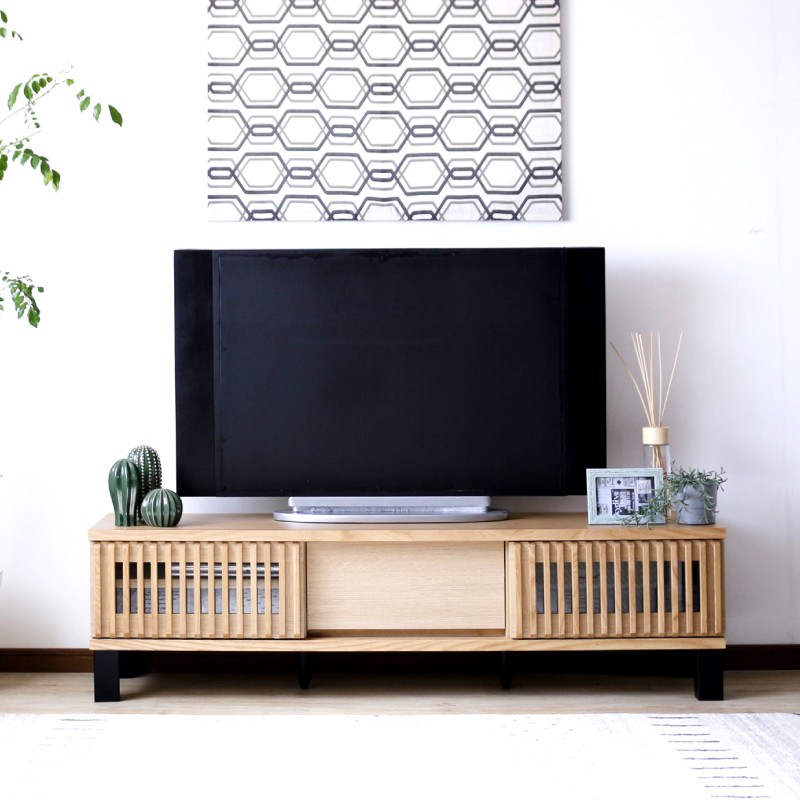 テレビボード ナチュラル ウォールナット 完成品 150 幅 センチ テレビ台 ローボード おしゃれ 収納 引出し 引戸 天然木 木製 ベージュ ブラウン 茶 送料無料｜大川デザインファクトリー
