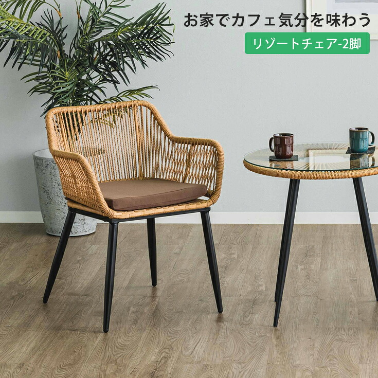 ガーデンチェア セット ガーデン チェア 屋外使用可 ダイニングチェア ラタン調 椅子 おしゃれ 2脚 イス ダイニングチェアー いす 食卓イス ナチュラル アジアン モダン ベランダ バリ バルコニー テラス リビング｜大川家具本舗