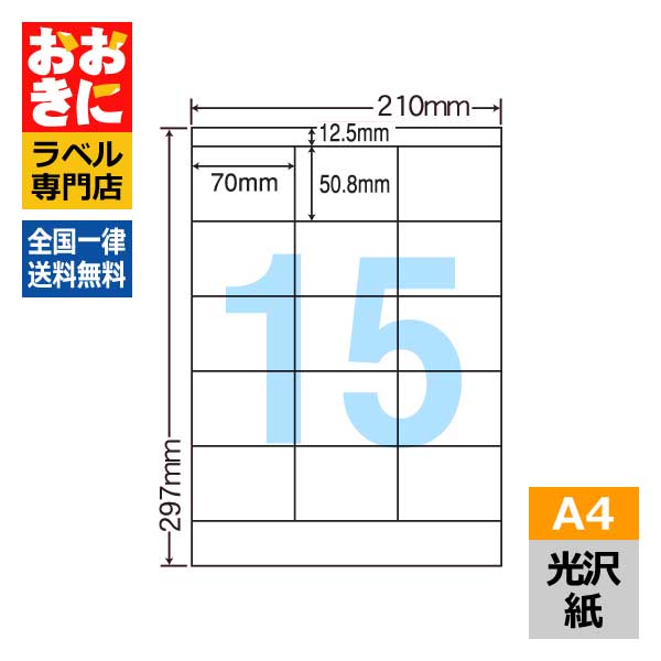 SCL13 ラベルシール タックシール A4判 15面 1片サイズ70mm×50.8mm 上下余白あり 商品ラベル 装飾用ラベル ナナクリエイト 光沢紙ラベル レーザープリンタ専用 【サンプル提供可】