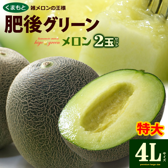 肥後グリーン メロン 4L×2玉 (約4kg) 熊本産 大玉 秀品 青肉 メロン 肥後 グリーン ひごぐりーん めろん melon 雑メロン 父の日 ギフト 贈答 高糖度 甘い 御供え お供え 甘い 人気 男性 女性 喜ばれる 2025 送料無料