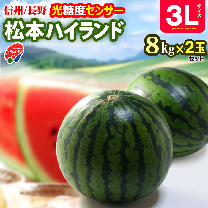 松本ハイランド すいか 秀品 (3L×2玉) 長野産 A品 秀品 8kg以上 光糖度センサー 信州 高原 スイカ すいか 西瓜 まつもと 夏ギフト 食品 フルーツ 果物 スイカ 甘い 人気 男性 女性 喜ばれる 2025 贈答 ギフト 御中元 お中元 お供え 御供え 送料無料