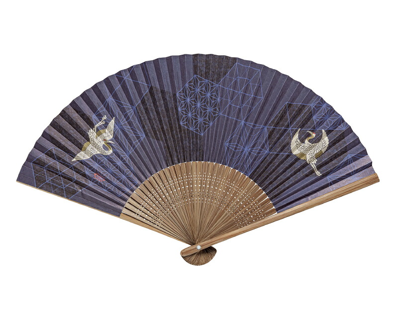 紙 扇子 唐木中彫 紺地 鶴 香り付 名入れ可 30 から 100本 1本あたり1,705円から FU-5710 名入れ 男性用 メンズ 女性用 レディース 送料無料|オーケーマート