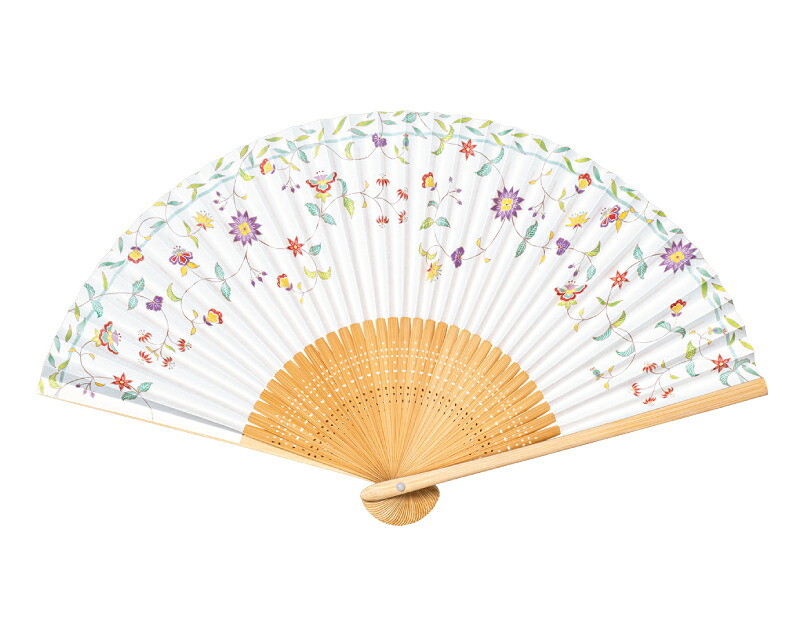 紙 扇子 唐木中彫 更紗 白花 香り付 名入れ印刷 名入れ無し 30 から 100本 FU-5740 1本あたり1,705円から 名入れ 男性用 メンズ 女性用 レディース 送料無料