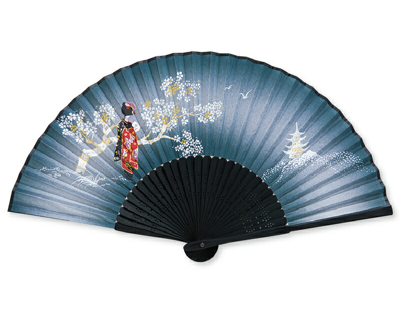 和柄 扇子 黒染中彫 舞妓 紺 名入れ可 30 から 100本 1本あたり1,210円から FU-5891 名入れ 男性用 メンズ 女性用 レディース 送料無料｜オーケーマート 32,175円