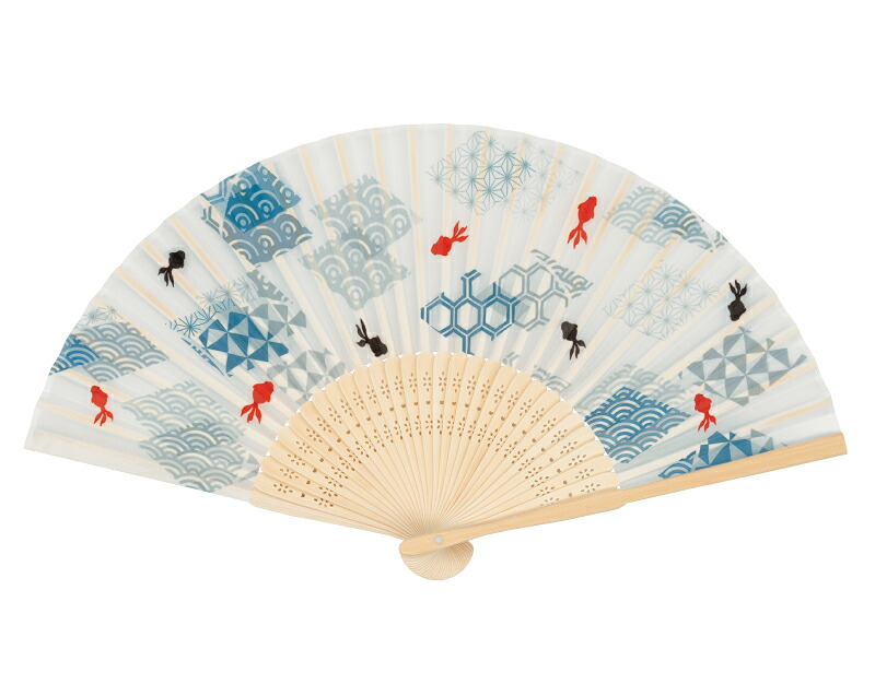 涼風 布 扇子 白竹中彫 金魚 名入れ印刷 名入れ無し 30 から 100本 1本あたり880円から FU-5966 名入れ 男性用 メンズ 女性用 レディース 送料無料