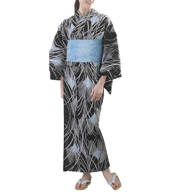 本染浴衣 源氏物語ゆかた 織り地 未仕立てもの品 No.6005 「綿 紅梅 注染本染」夏の黒、凛とした成年者の折り目正しいを漂わせてくれます。オプションで仕立てものも承ります。奥ゆかしいな柄ゆきが、しっとりとした成年者の佇まいを監督してくれます