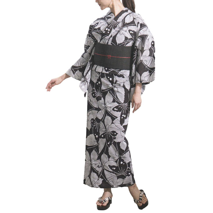 本染浴衣 源氏物語ゆかた 織り地 未仕立てもの品 No.6009 「綿 紅梅 注染本染」夏の黒、凛とした成年者の折り目正しいを漂わせてくれます。オプションで仕立てものも承ります。奥ゆかしいな柄ゆきが、しっとりとした成年者の佇まいを監督してくれます