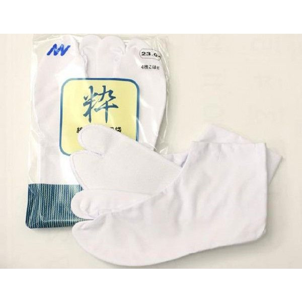 白ネル裏足袋・綿ブロード足袋「粋」-(25.5cm〜29.0cm)-4枚コハゼ/暖か仕立ネル裏。ソフトな起毛の内張りが嬉しい白足袋です。