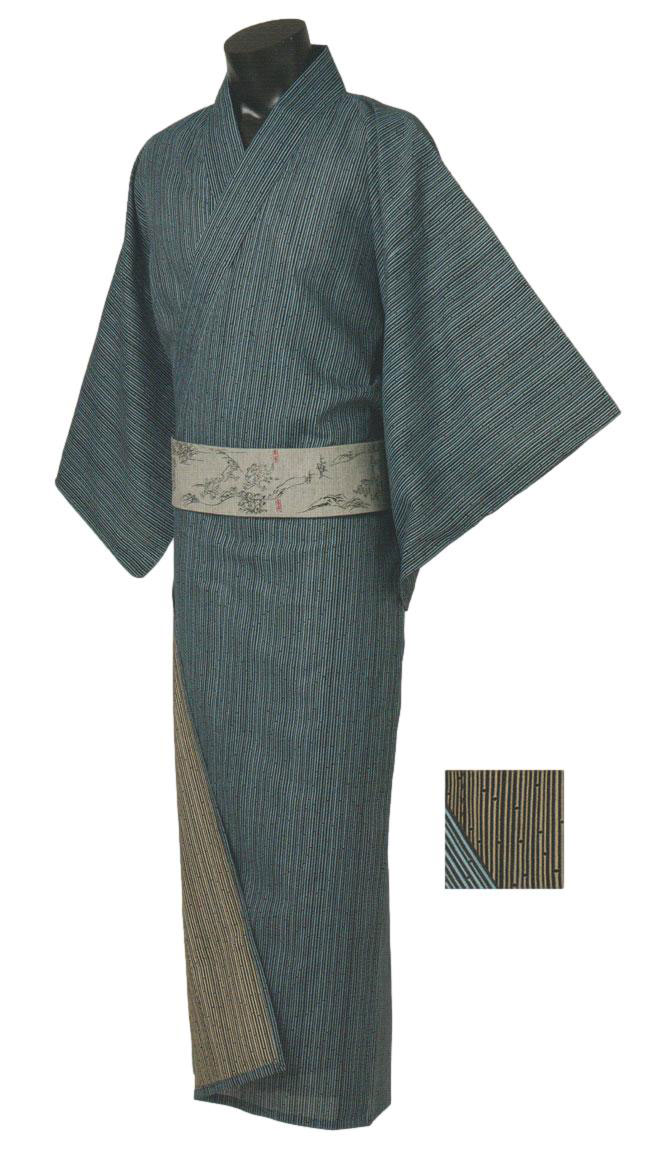 源氏物語ブランド男ゆかた 反物 未仕立品 黒絣 No.01