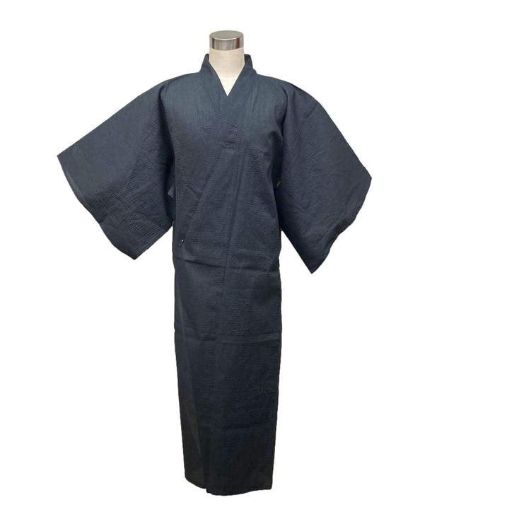 メンズ浴衣 しじら織 綿100％ 仕立上がり品 grayブラック系 M/L/LL 各１点ご奉仕品です。