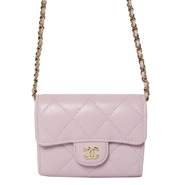 CHANEL シャネル チェーンウォレット マトラッセ チェーンクラッチ キャビアスキン タイムレスクラシック ライトパープル ゴールド金具 AP0238【送料無料】【中古】【D3731】