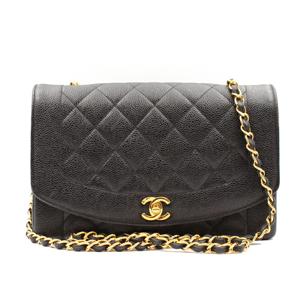 CHANEL シャネル バッグ ダイアナフラップチェーンショルダー25 キャビアスキン ブラック シルバー金具 A01165【送料無料】【中古】【D4257】｜トキオカ