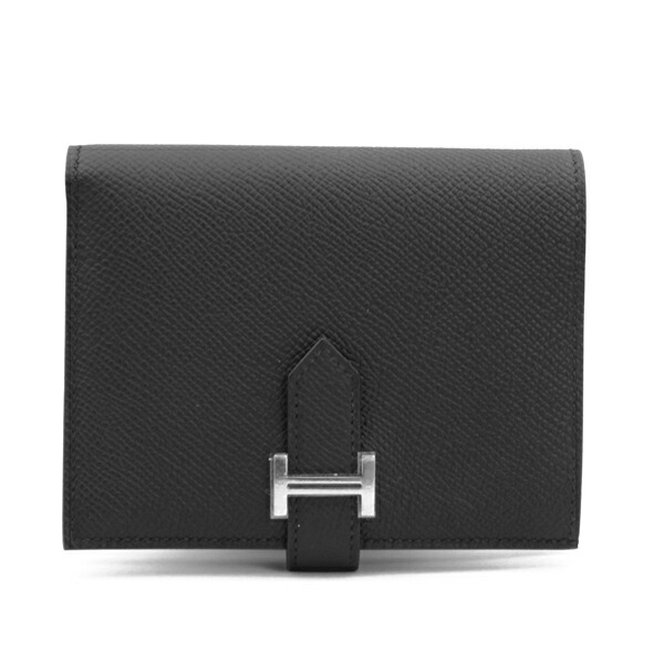 HERMES エルメス がま口 ベアンコンパクト エプソン ベアン 黒いこと しろがね色金具 W目じるし(2024年生み出すこと)【貨物輸送無料】【未当て嵌める】【D5444】 レディース財布-財布・ケース-バッグ・小物・ブランド雑貨