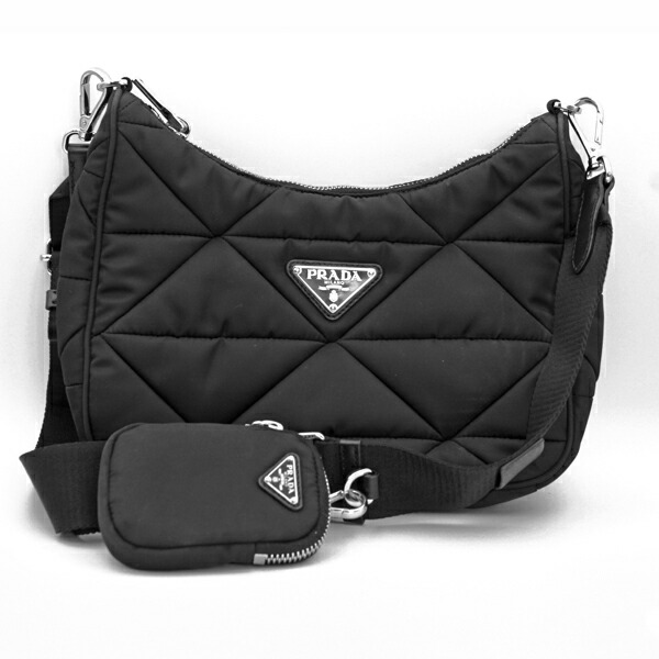 PRADA プラダ バッグ パデッドRe-Nylon ショルダーバッグ ナイロン ブラック シルバー金具 1BC151_RDJN_F0002_V_B9O【送料無料】【中古】【D5645】