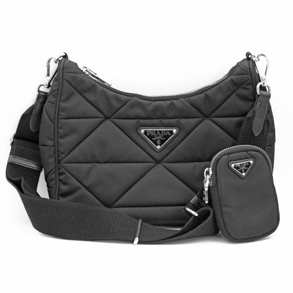 PRADA プラダ 御徒面子 パデッドRe-Nylon ショルダーバッグ ナイロン 黒いこと しろがね色金具 1BC151_RDJN_F0002_V_B9O【貨物輸送無料】【中古】【D5650】