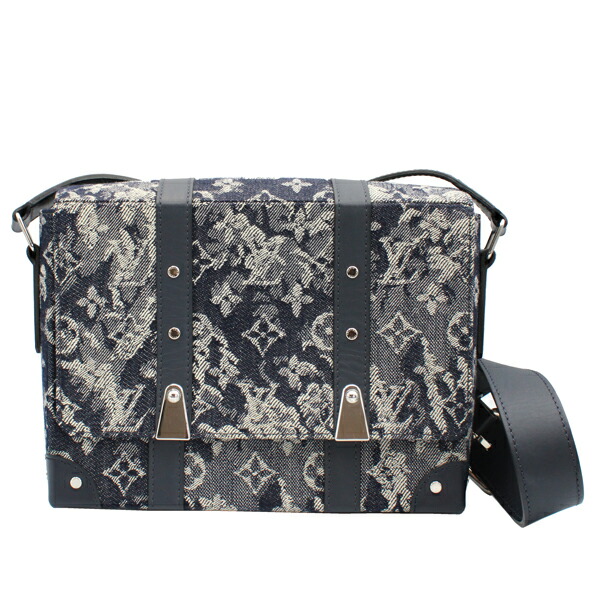 LOUIS VUITTON ルイヴィトン ショルダー トランク メッセンジャーPM モノグラム タペストリー/デニム ネイビー シルバー金具 M57282【送料無料】【中古】【D5744】