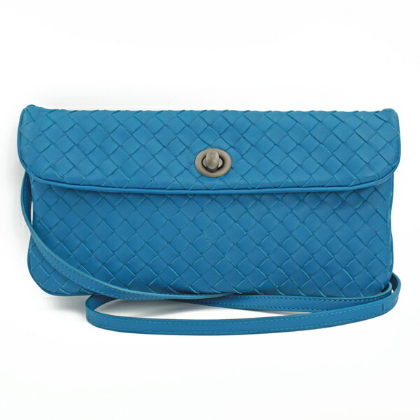 BOTTEGA VENETA ボッテガヴェネタ 御徒面子 イントレチャートショルダーバッグ 青色 黒いこと金具 255549【貨物輸送無料】【中古】【D5998】