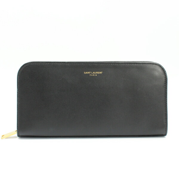 SAINT LAURENT  サンローラン ラウンドチャック長札入れ カーフレザー 黒いこと ゴールド金具 326599【貨物輸送無料】【中古】【D6009】