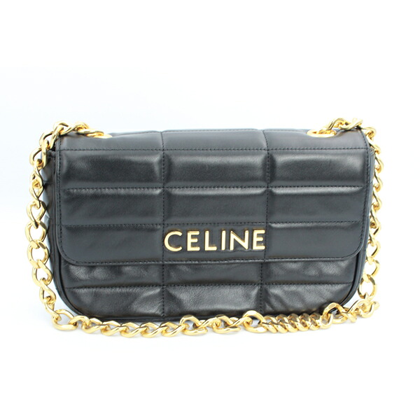 CELINE セリーヌ バッグ モノクローム チェーンショルダー カーフ ブラック ゴールド金具 111273EPZ.38NO【送料無料】【中古】【D6138】
