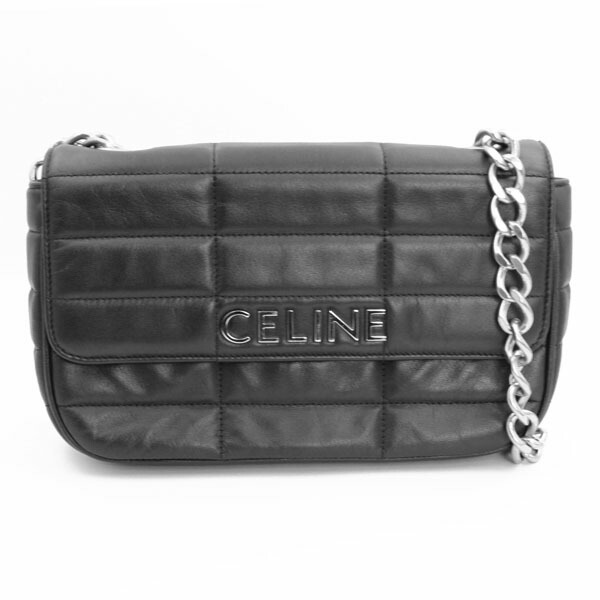 CELINE セリーヌ 御徒面子 白黒 チェーン店肩先 子ウシ しろがね色金具 111273EPZ【貨物輸送無料】【中古】【D6139】