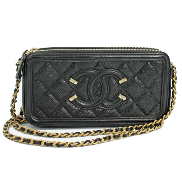 CHANEL シャネル バッグ CCフィリグリー チェーンウォレット キャビアスキン ブラック ゴールド金具 A84450【送料無料】【中古】【D6254】
