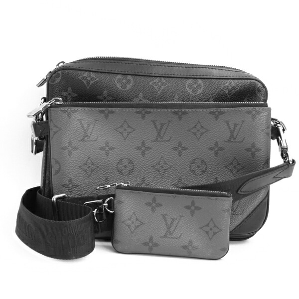 LOUIS VUITTON ルイヴィトン バッグ トリオ･メッセンジャー モノグラム・エクリプス/リバース モノグラム ブラック×グレー シルバー金具 M69443【送料無料】【中古】【D6457】