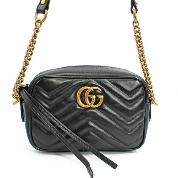 GUCCI グッチ 御徒面子 GGマーモント ミニカメラバッグ 黒いこと ゴールド金具 448065【貨物輸送無料】【中古】【D6482】