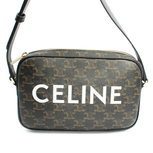 CELINE セリーヌ バッグ ミディアム メッセンジャーバッグ トリオンフキャンバス/カーフ ブラック ゴールド金具 194502CIM.38OG【送料無料】【中古】【D6776】｜トキオカ