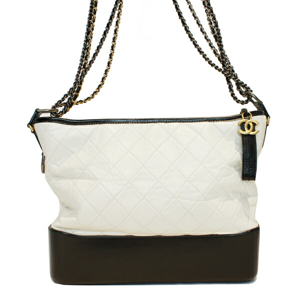 CHANEL シャネル バッグ ガブリエル ドゥ シャネル ラージ ボーボーチェーンショルダーバッグ エイジドカーフスキン ホワイト×ブラック ゴールド/シルバー金具 A93824【送料無料】【中古】【D6912】