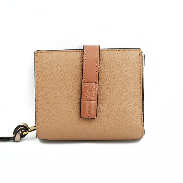 LOEWE ロエベ 財布 コンパクト ジップウォレット ソフトグレインカーフスキン トフィー×タン ゴールド金具【送料無料】【中古】【D6966】