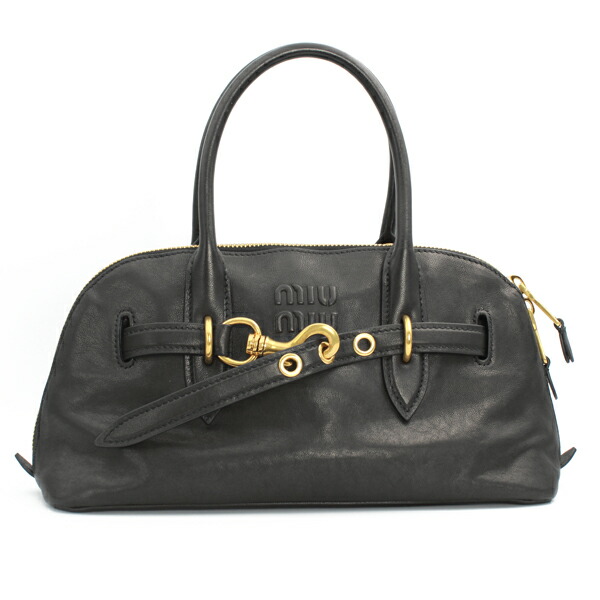 MIU MIU ミュウミュウ バッグ アバンチュール2WAYハンドバッグ ナッパレザー ブラック ゴールド金具 5BB168【送料無料】【中古】【D6978】