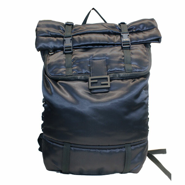 FENDI フェンディ ナイロンバックパック ECONYLナイロン 米国海軍 しろがね色金具 7VZ072【貨物輸送無料】【中古】【D6990】
