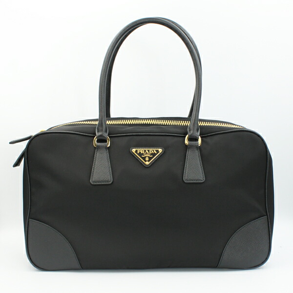 PRADA プラダ 御徒面子 Re-Edition 1978 ラージダブルハンドルバッグ Re-Nylon/サフィアーノレザー 黒いこと ゴールド金具 1BB114【貨物輸送無料】【中古】【D7164】