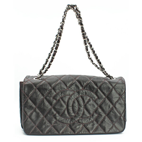 CHANEL シャネル マトラッセチェーンショルダーバッグ 子ウシ ボルドーワイン系 しろがね色金具【貨物輸送無料】【中古】【D7167】