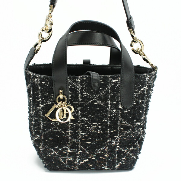 Christian Dior クリスチャンディオール 御徒面子 トゥジュール バーティカル ナノ トートバッグ カナージュ ツィード 黒いこと ゴールド金具 S6100ODFG_M911【貨物輸送無料】【中古】【D7171】 バッグ-ハンドバッグ