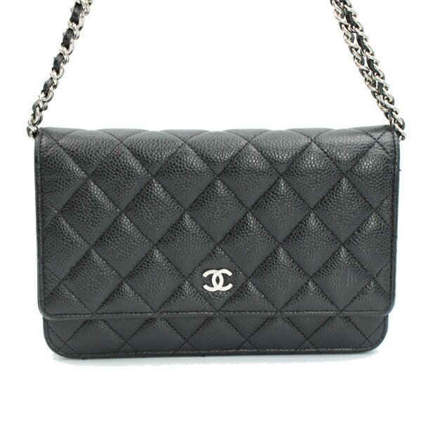CHANEL シャネル 札入れ 古典派音楽 チェーンウォレット キャビア素はだ 黒いこと しろがね色金具 AP0250【貨物輸送無料】【中古】【D7175】
