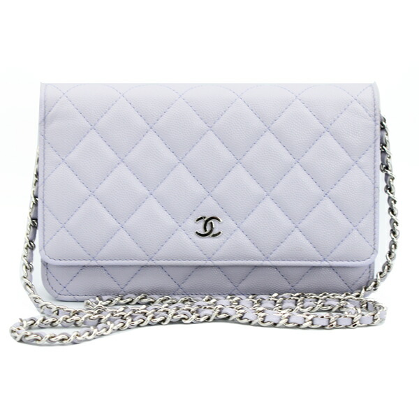 CHANEL シャネル 札入れ 古典派音楽 チェーンウォレット キャビア素はだ ラベンダー しろがね色金具 AP0250【貨物輸送無料】【中古】【D7176】