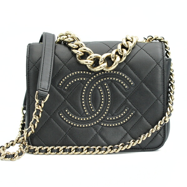 CHANEL シャネル ココマークチェーンショルダーバッグ ラムスキン ブラック ゴールド金具 AS1514【送料無料】【中古】【D7185】｜トキオカ