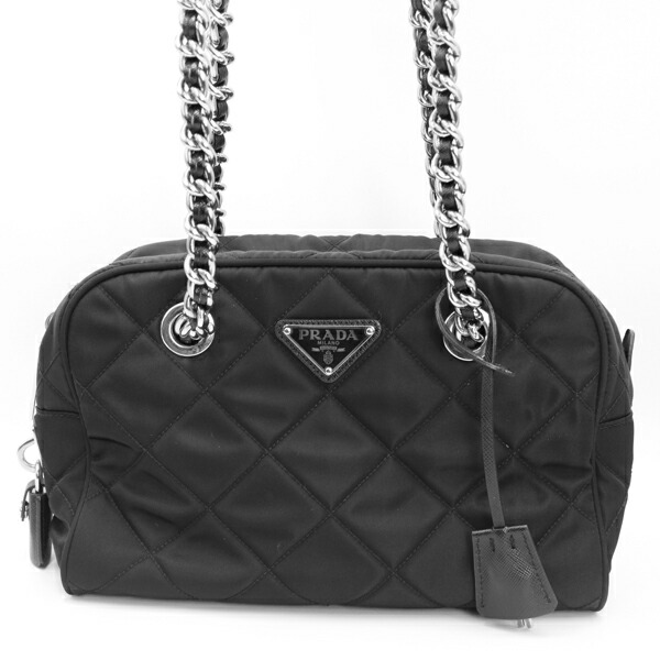 PRADA プラダ 御徒面子 チェーン店ショルダーバッグ テスート インプントゥ 黒いこと しろがね色金具 1BB072【貨物輸送無料】【中古】【D7287】