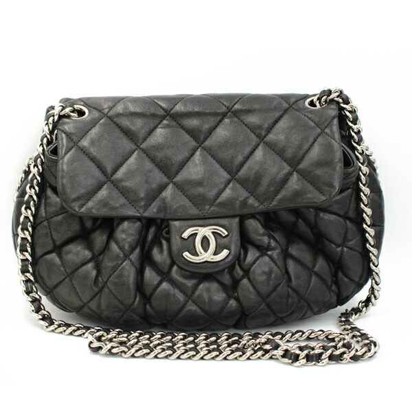 CHANEL シャネル 御徒面子 ラグジュアリーライン チェーン店ショルダーバッグ カーフレザー 黒いこと しろがね色金具 A49889【貨物輸送無料】【中古】【D7264】