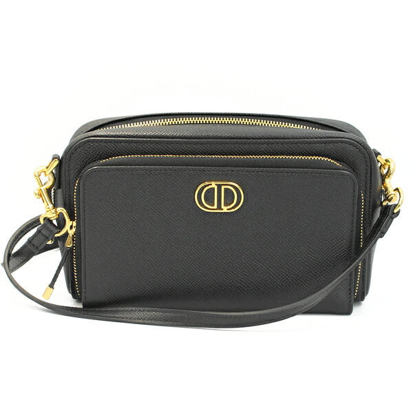 Christian Dior ディオール バッグ カロ ダブルポーチ カーフスキン ブラック ゴールド金具 S7431UBAE【送料無料】【中古】【D7291】|トキオカ