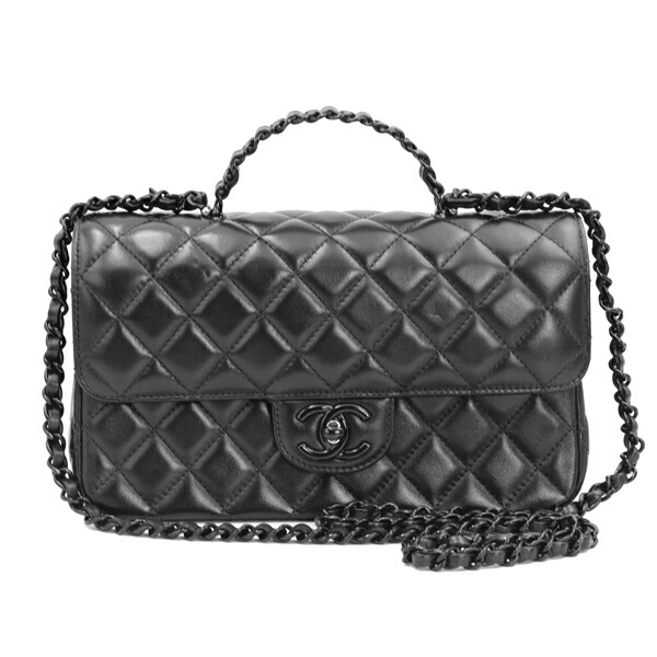 CHANEL シャネル 御徒面子 マトラッセトップハンドル 子ヒツジ素はだ 黒いこと 黒いこと金具 AS5243【貨物輸送無料】【中古】【D7300】