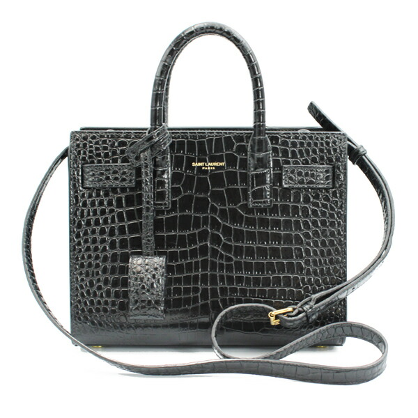SAINT LAURENT  サンローラン 御徒面子 サック ド ワット秒 型押しなめし革 黒いこと ゴールド金具 421863【貨物輸送無料】【中古】【D7302】